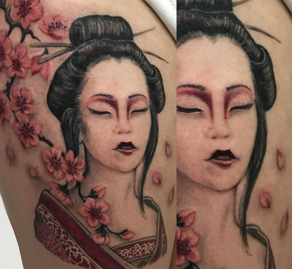 coloured geisha tattoo