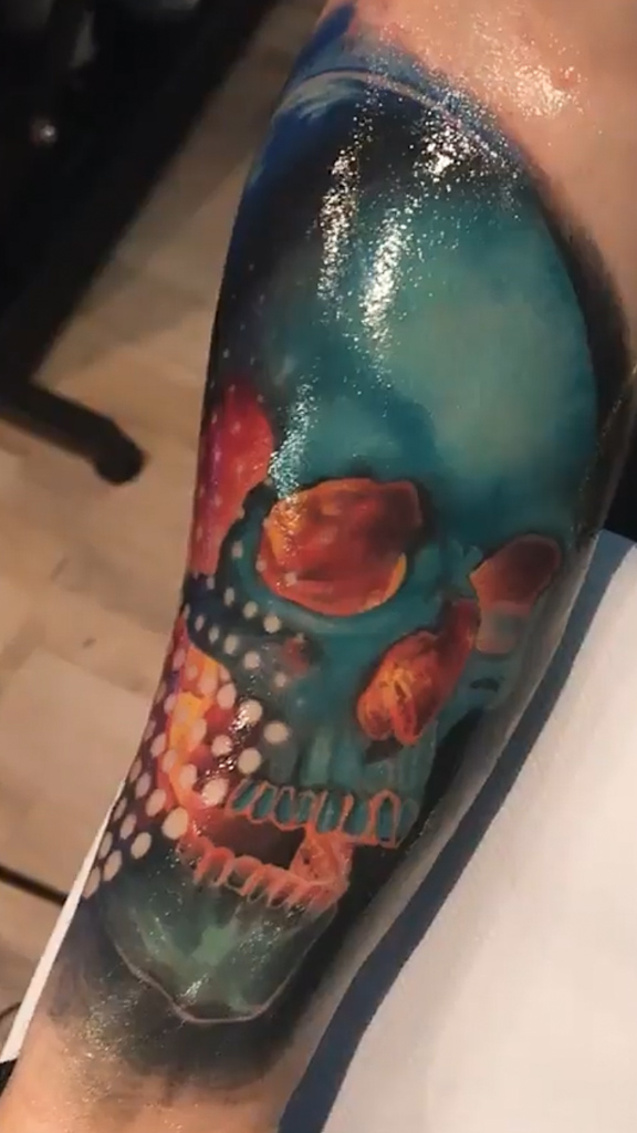 coloured skull tattoo