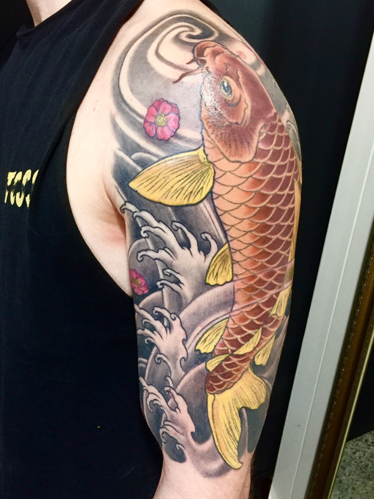 japanese koi fish half sleeve tattoo.
