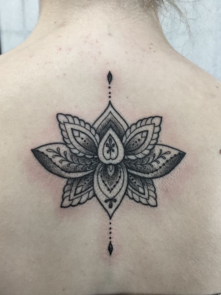 lotus flower back tattoo