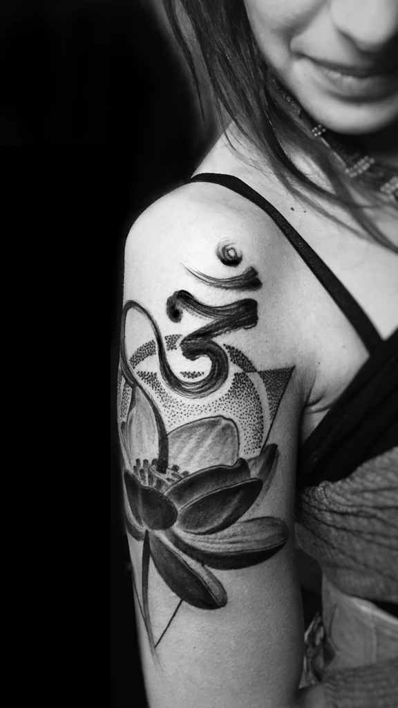 ohm lotus brush stroke tattoo