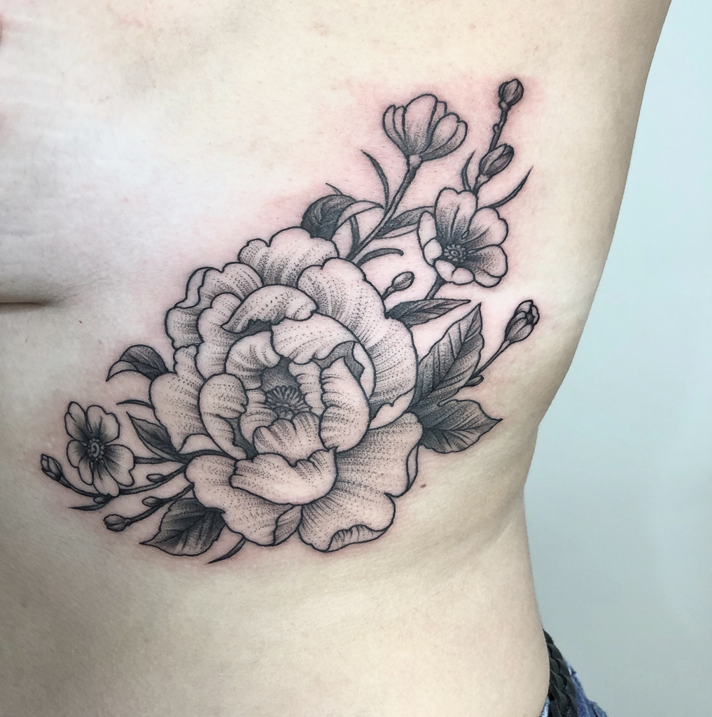 perfect dotwork flowers tattoo