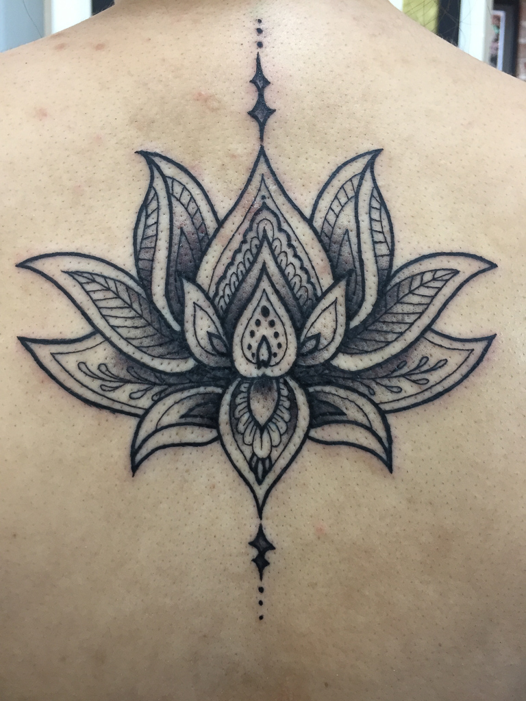 stylized shaded lotus flower tattoo. JPG