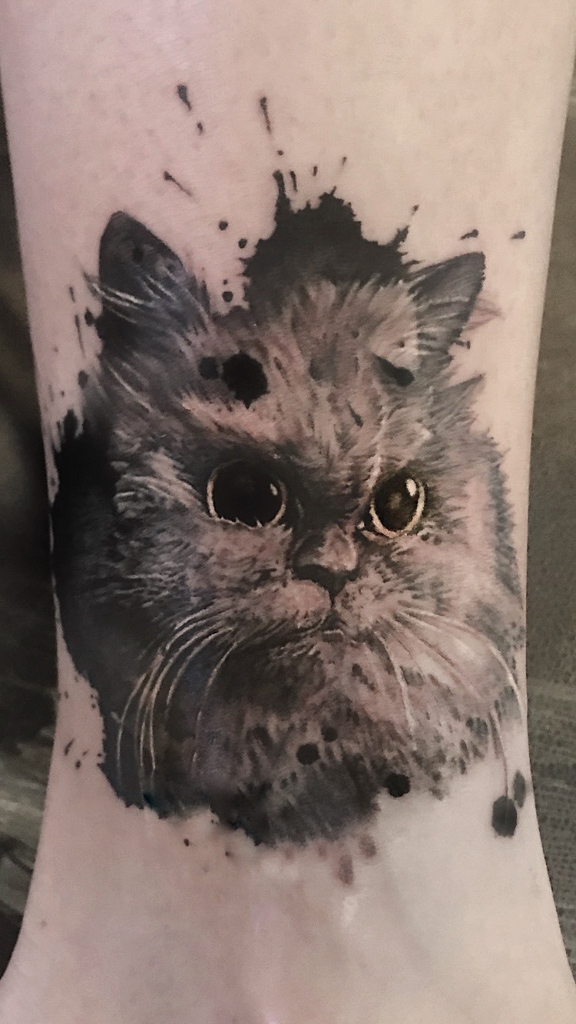 water colour cat tattoo