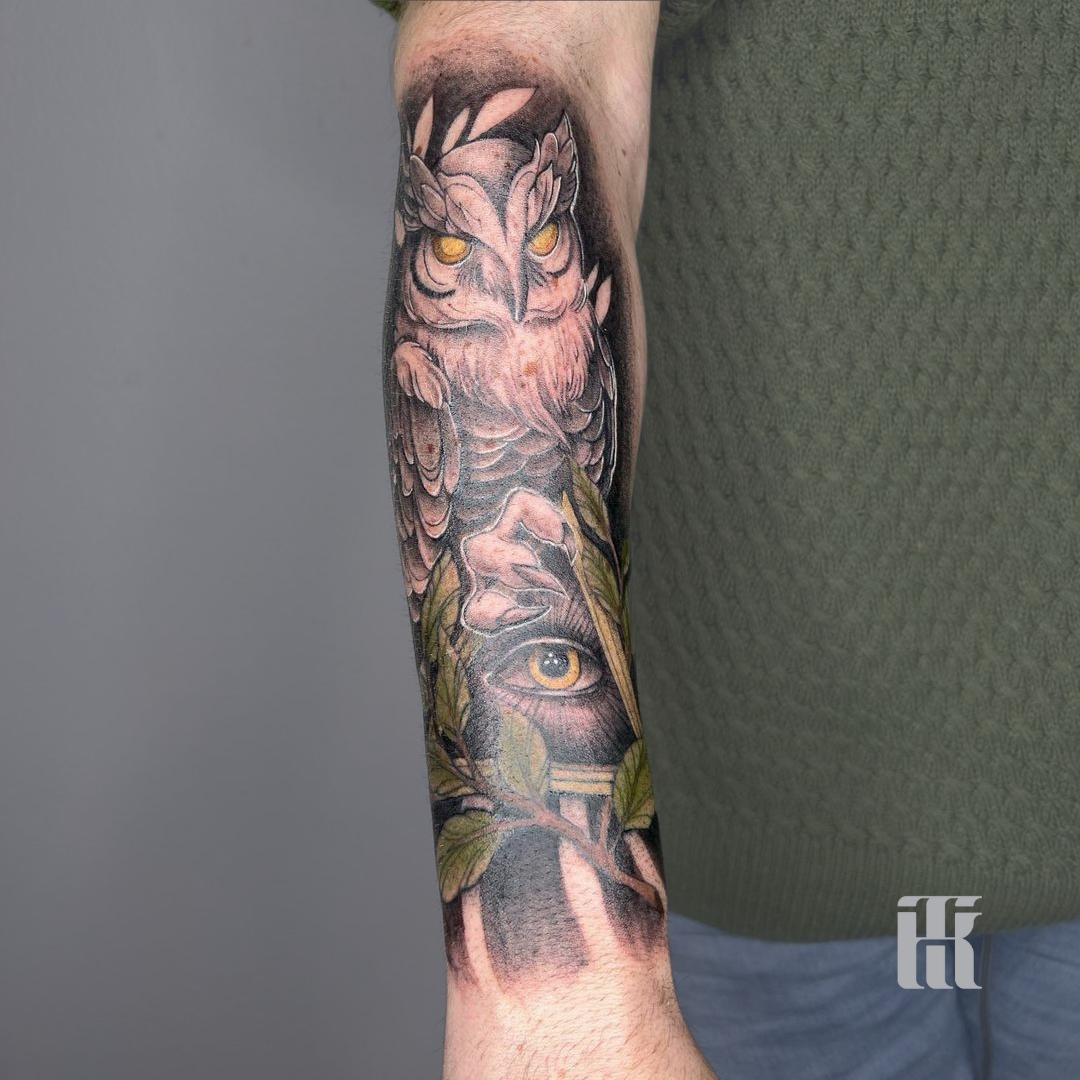 marcella ink tattoo owl arm