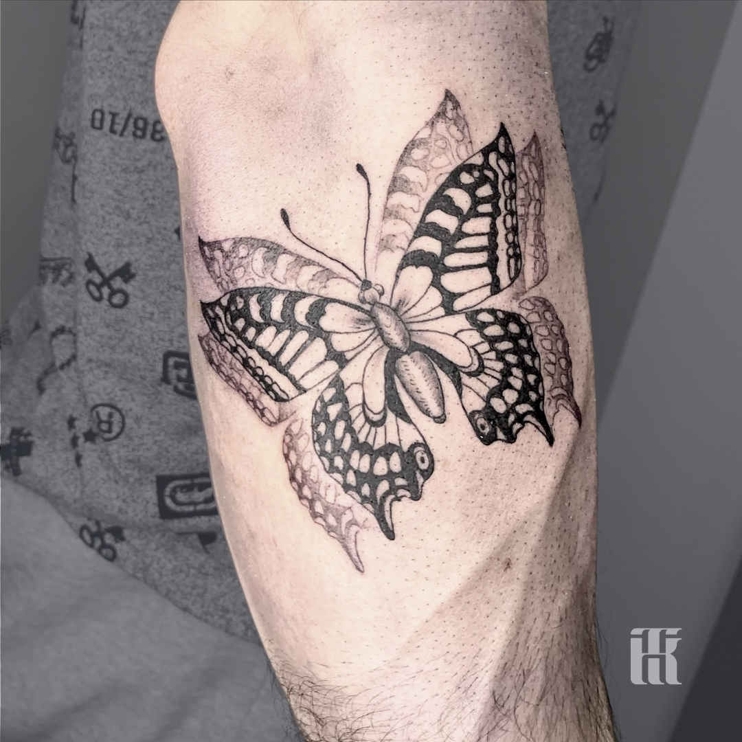 edubetattoo tattoo butterfly elbow